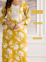 Yellow Slub Magic Cotton Digital Print Kurta Palazzo Set For Woman's Trendmalls