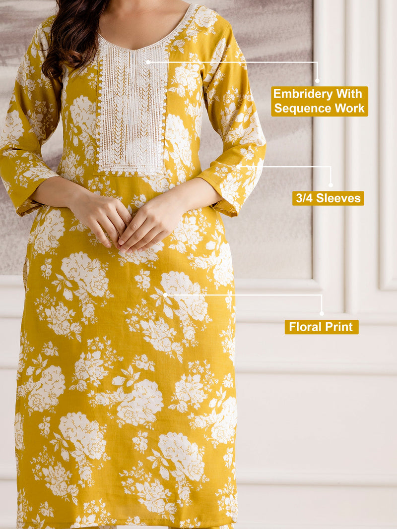 Yellow Slub Magic Cotton Digital Print Kurta Palazzo Set For Woman's Trendmalls