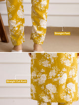 Yellow Slub Magic Cotton Digital Print Kurta Palazzo Set For Woman's Trendmalls