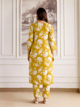 Yellow Slub Magic Cotton Digital Print Kurta Palazzo Set For Woman's Trendmalls