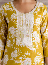 Yellow Slub Magic Cotton Digital Print Kurta Palazzo Set For Woman's Trendmalls