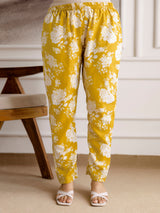 Yellow Slub Magic Cotton Digital Print Kurta Palazzo Set For Woman's Trendmalls