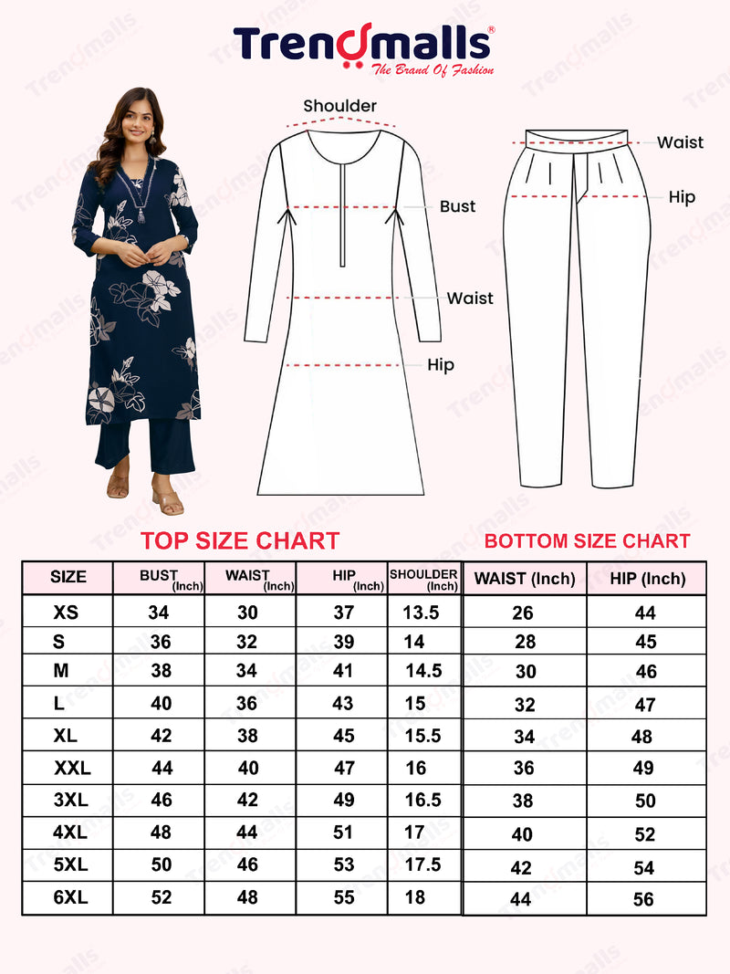 Navyblue Pure Cotton Floral Print Kurta Pant Set For Women's