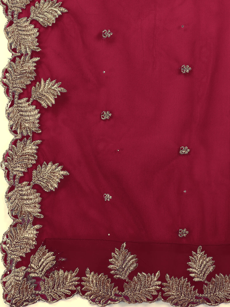 Maroon Net Embroidery Salwar Suit Set Kurta Lehenga with Dupatta Kurta Set for Women's