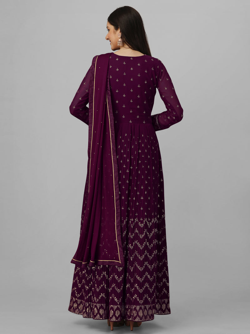 Purple Georgette Embroidery Anarkali Salwar Suit Set with Dupatta For Women's