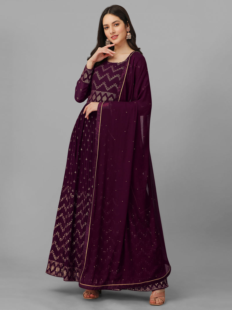 Purple Georgette Embroidery Anarkali Salwar Suit Set with Dupatta For Women's