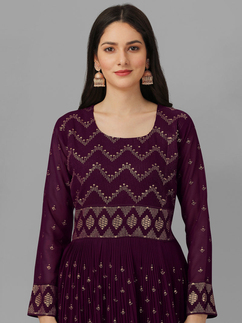 Purple Georgette Embroidery Anarkali Salwar Suit Set with Dupatta For Women's