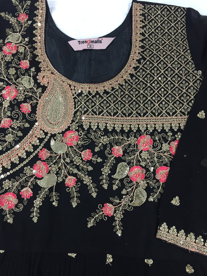 Black Georgette Embroidery Salwar Suit Set Kurta Palazzo with Dupatta Nyra Cut Kurta Set for Women