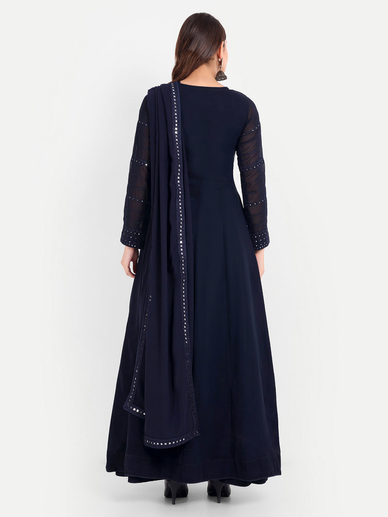 Blue Georgette Embroidery Anarklai Suit Set Kurta Lehenga with Dupatta Blue Kurta Set for Women
