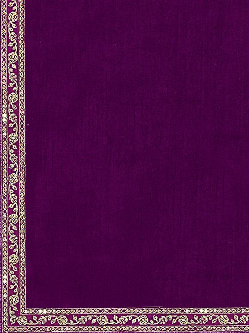 Women's Vichitra Silk Embroidery Salwar Suit Set Kurta Sharara with Dupatta Purple Kurta Set for Women