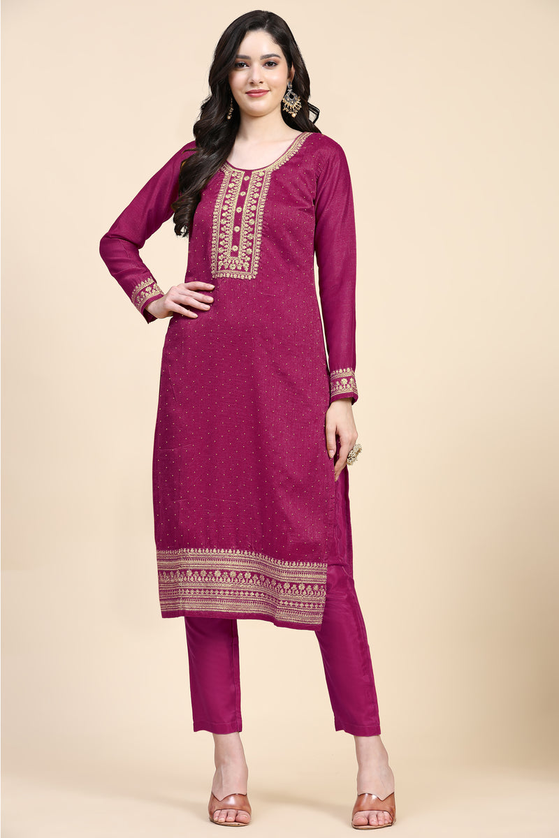 Pink Vichitra Silk Embroidery Salwar Suit Set with Dupatta for Women's