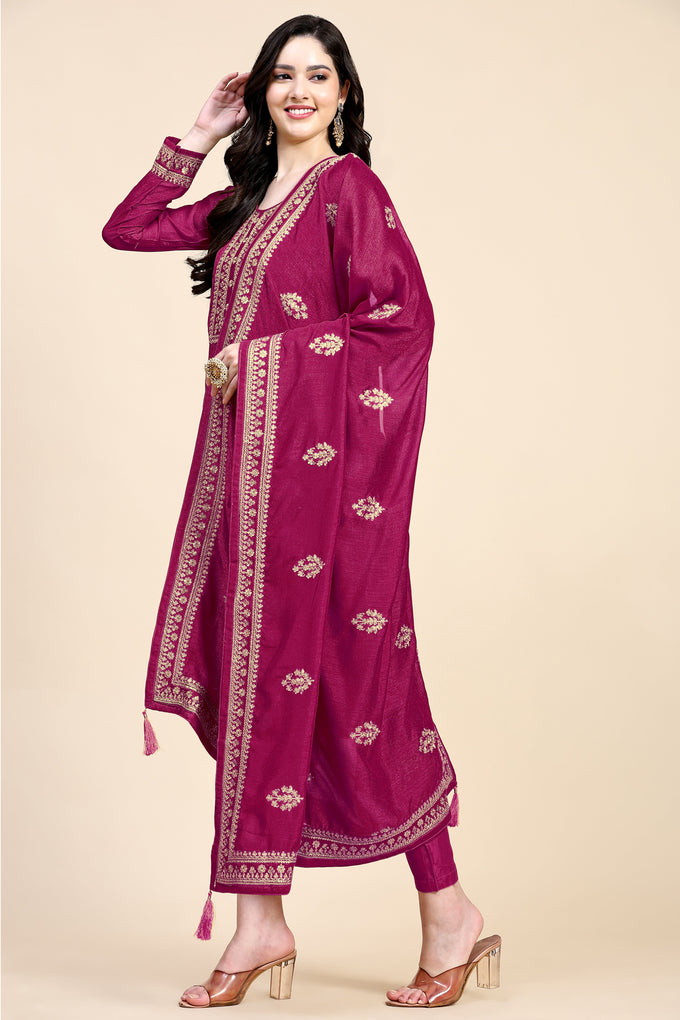 Pink Vichitra Silk Embroidery Salwar Suit Set with Dupatta for Women's Trendmallsin