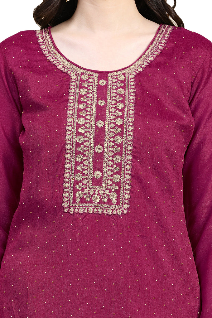 Pink Vichitra Silk Embroidery Salwar Suit Set with Dupatta for Women's Trendmallsin