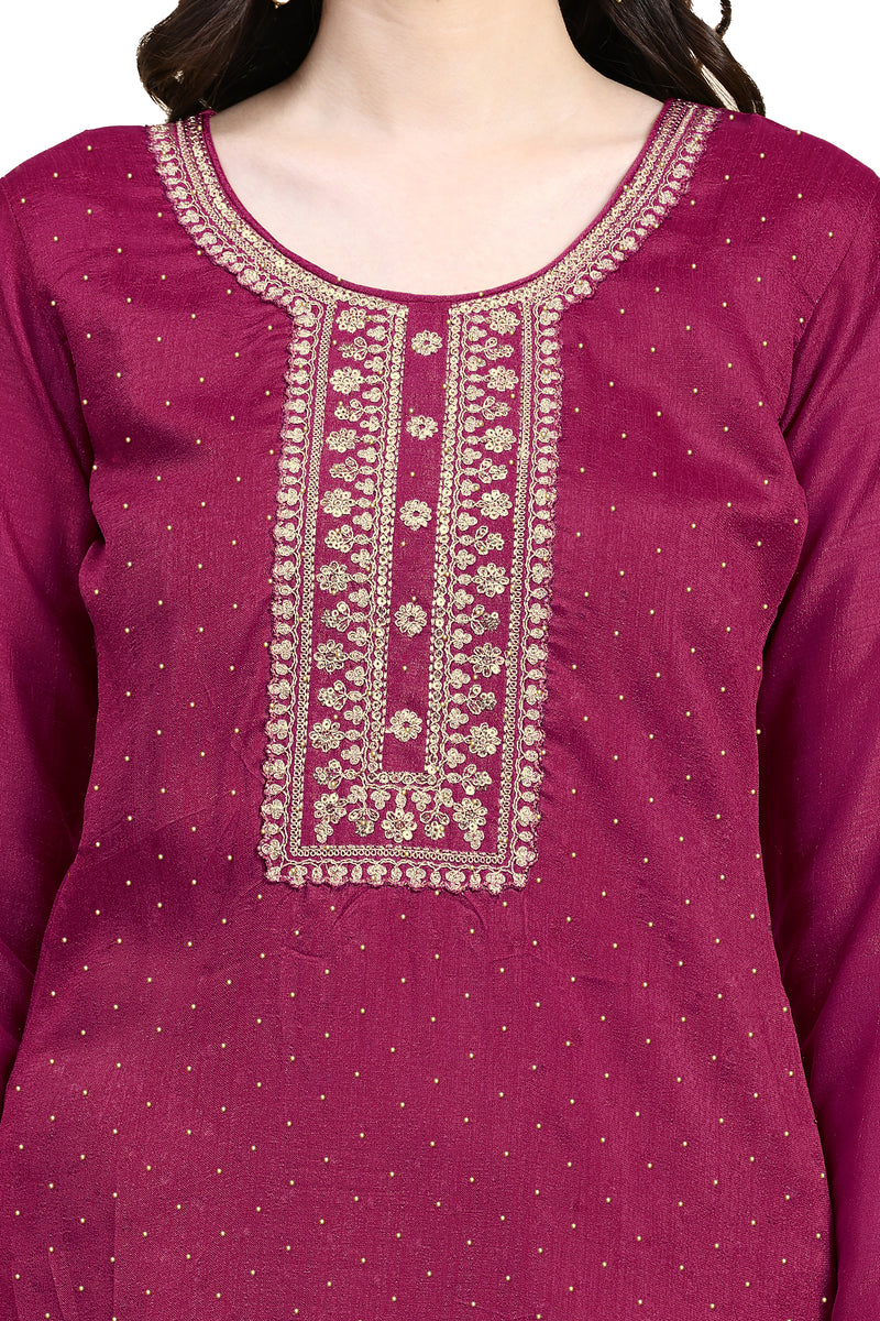 Pink Vichitra Silk Embroidery Salwar Suit Set with Dupatta for Women's