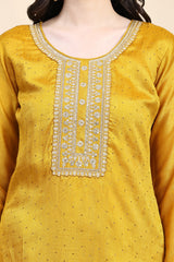 Yellow Vichitra Silk Embroidery Salwar Suit Set Kurta Pant with Dupatta Kurta Set for Women's