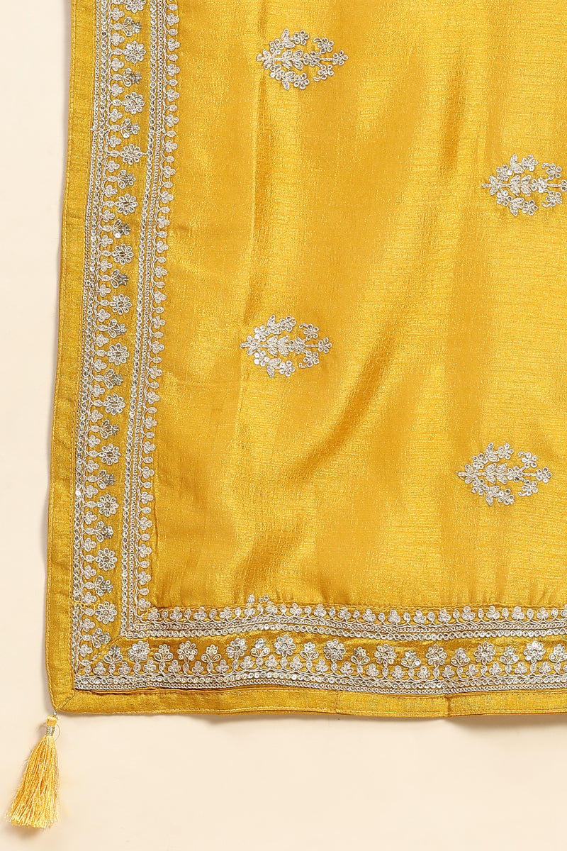 Yellow Vichitra Silk Embroidery Salwar Suit Set with Dupatta for Women's