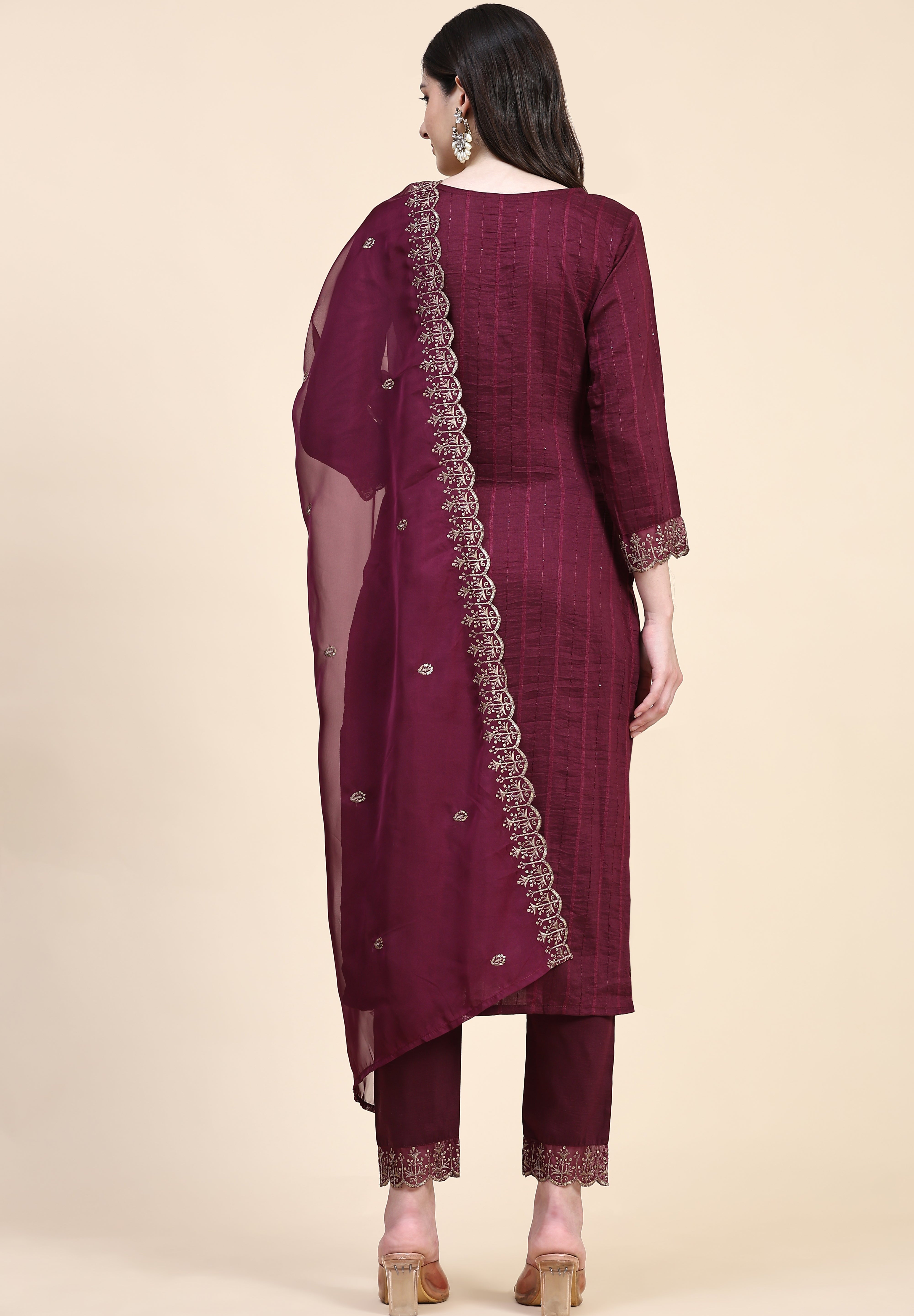 Purple Cotton Embroidery Salwar Suit Set with Dupatta for Women's Trendmallsin