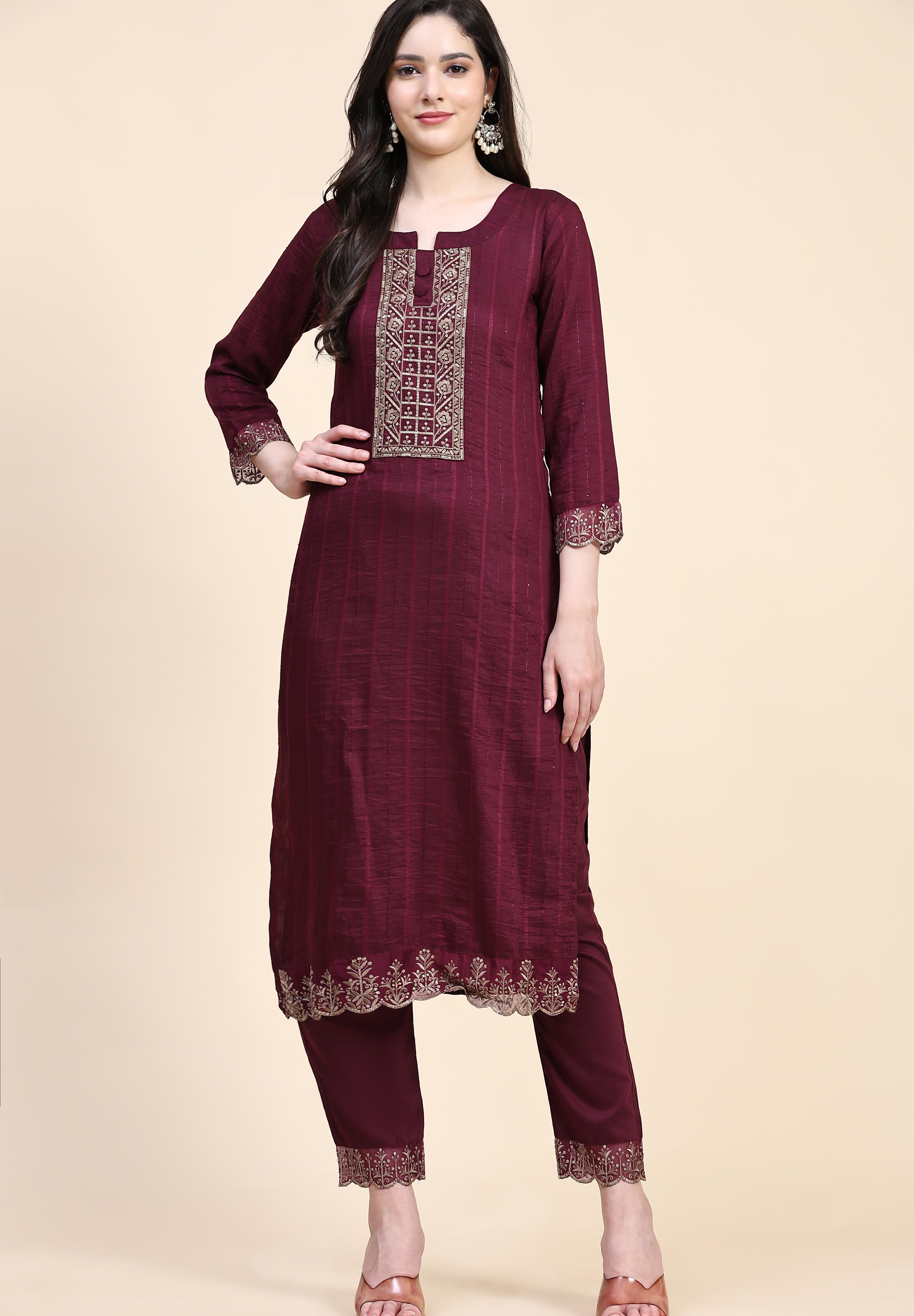 Purple Cotton Embroidery Salwar Suit Set with Dupatta for Women's Trendmallsin