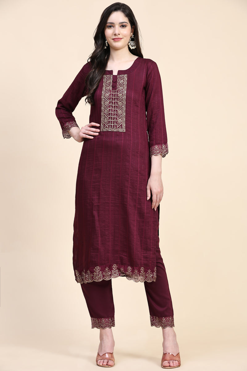 Purple Cotton Embroidery Salwar Suit Set with Dupatta for Women's