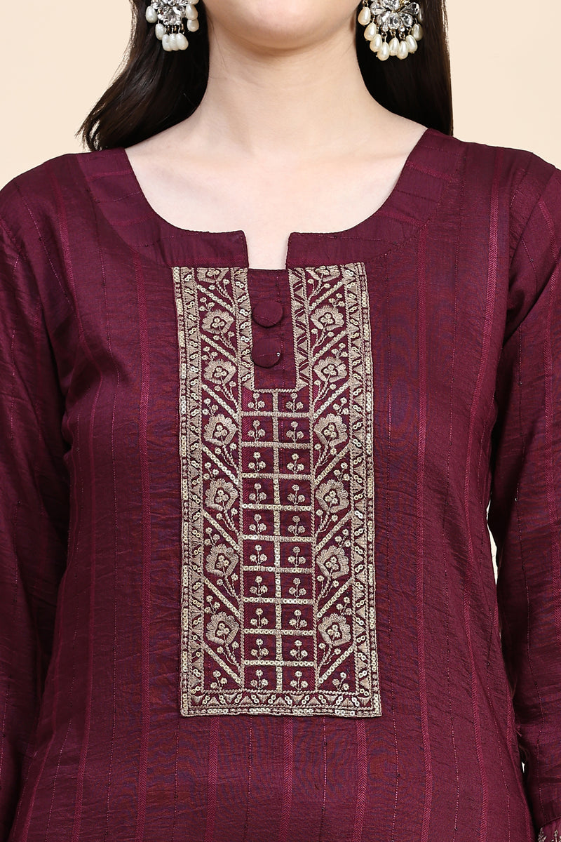 Purple Cotton Embroidery Salwar Suit Set with Dupatta for Women's