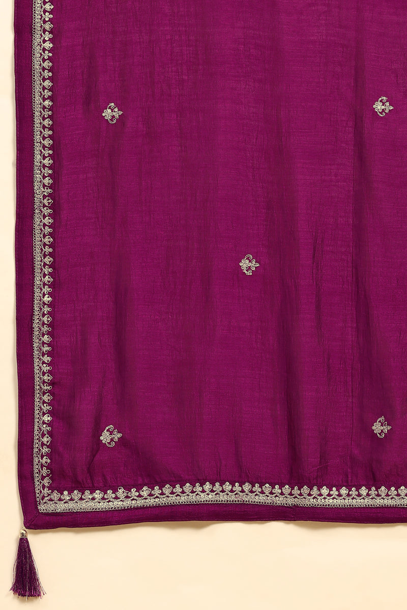 Purple Vichitra Silk Embroidery Anarkali  Salwar Suit Set with Dupatta For Women's