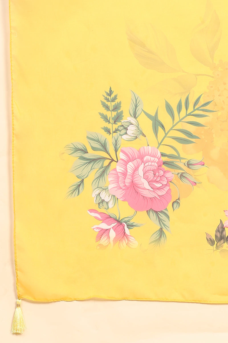 Yellow Satin Silk Embroidery Salwar Suit Set with Floral Printed Dupatta For Women's