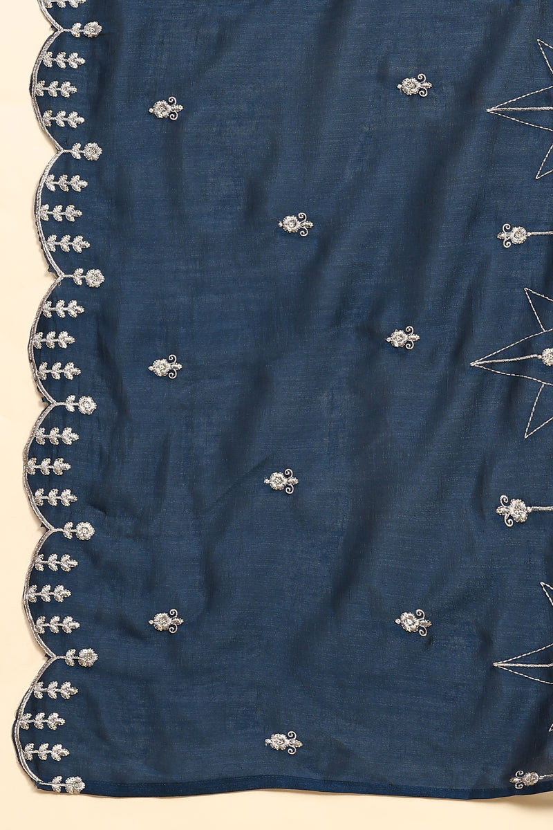 Blue Vichitra Silk Embroidery Salwar Suit Set with Dupatta Kurta Set for Women's