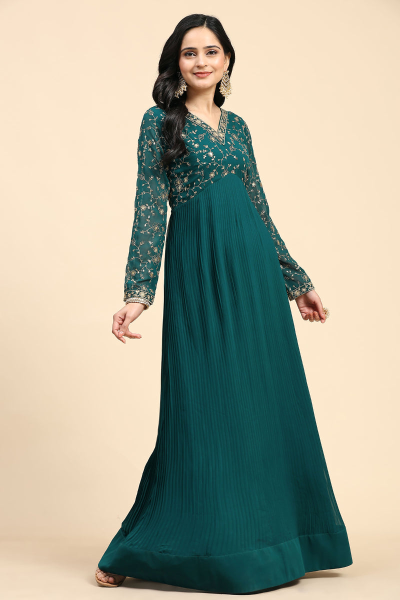 Georgette Embroidery Salwar Suit Set Alia Cut Kurta with Dupatta For Women's
