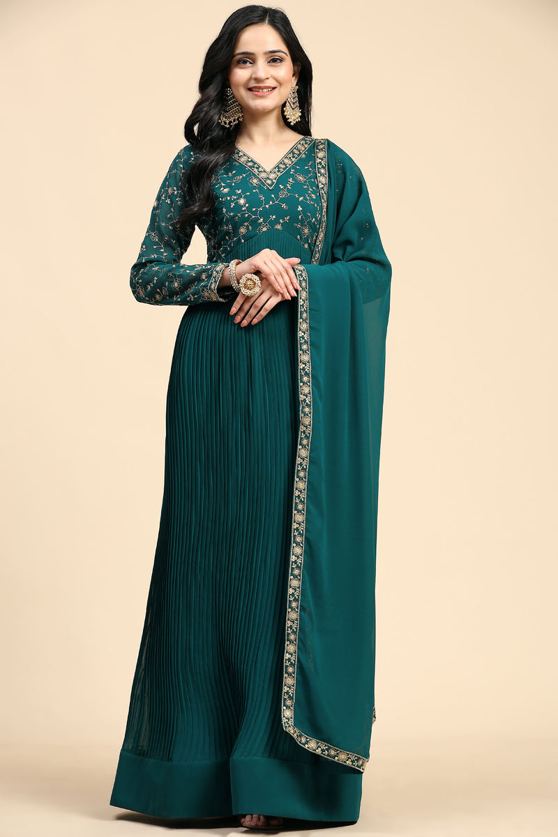 Georgette Embroidery Salwar Suit Set Alia Cut Kurta with Dupatta For Women's
