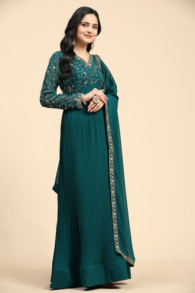 Georgette Embroidery Salwar Suit Set Alia Cut Kurta with Dupatta For Women's