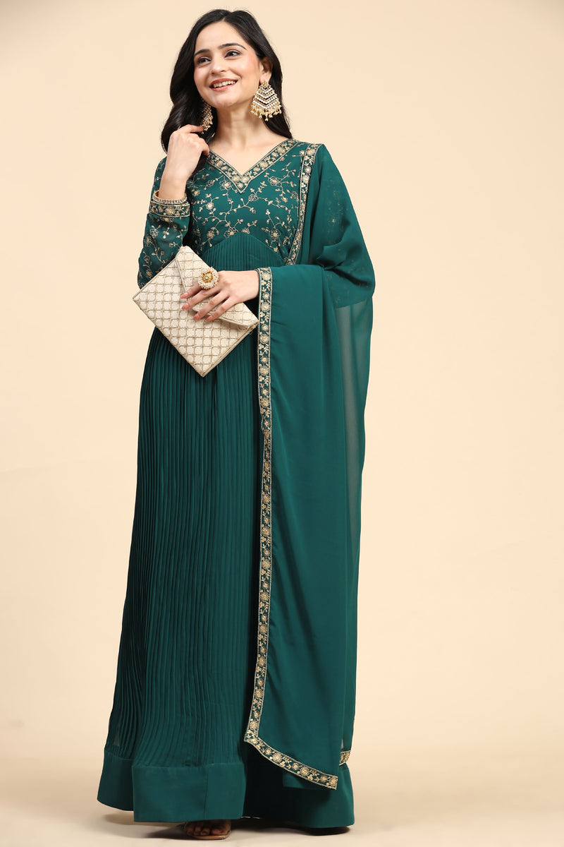 Georgette Embroidery Salwar Suit Set Alia Cut Kurta with Dupatta For Women's