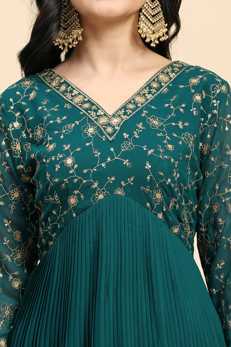 Georgette Embroidery Salwar Suit Set Alia Cut Kurta with Dupatta For Women's