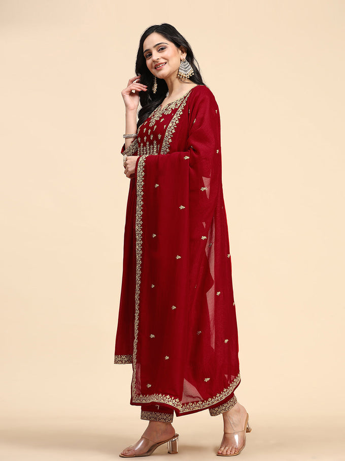 Women's Vichitra Silk Embroidery Salwar Suit Set for Women Trendmallsin