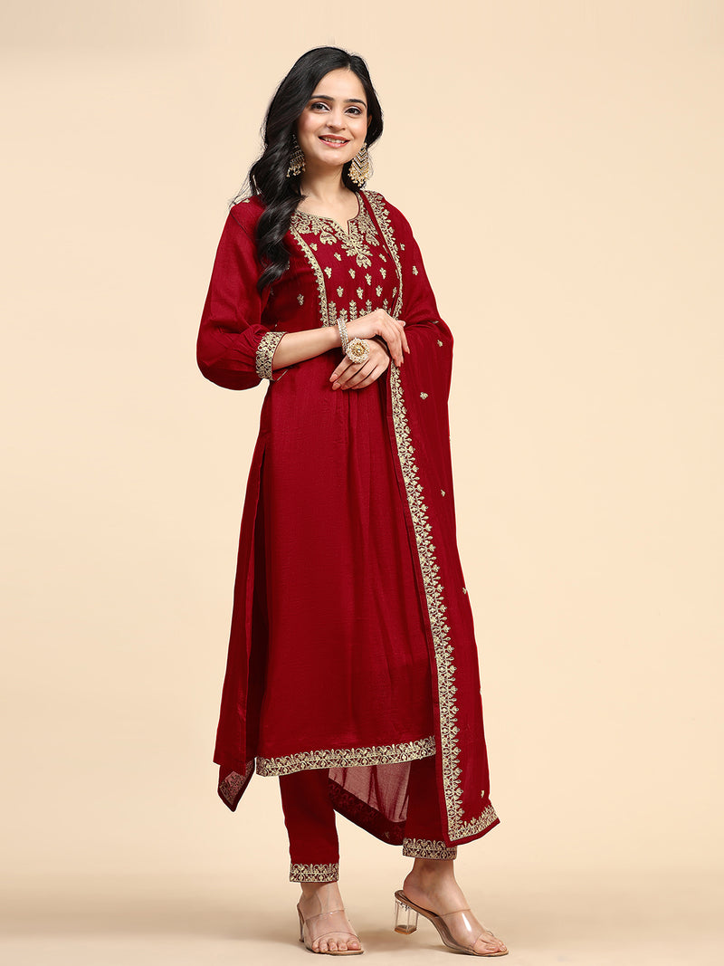 Women's Vichitra Silk Embroidery Salwar Suit Set for Women