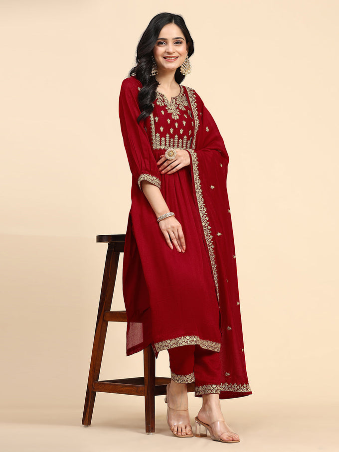 Women's Vichitra Silk Embroidery Salwar Suit Set for Women Trendmallsin