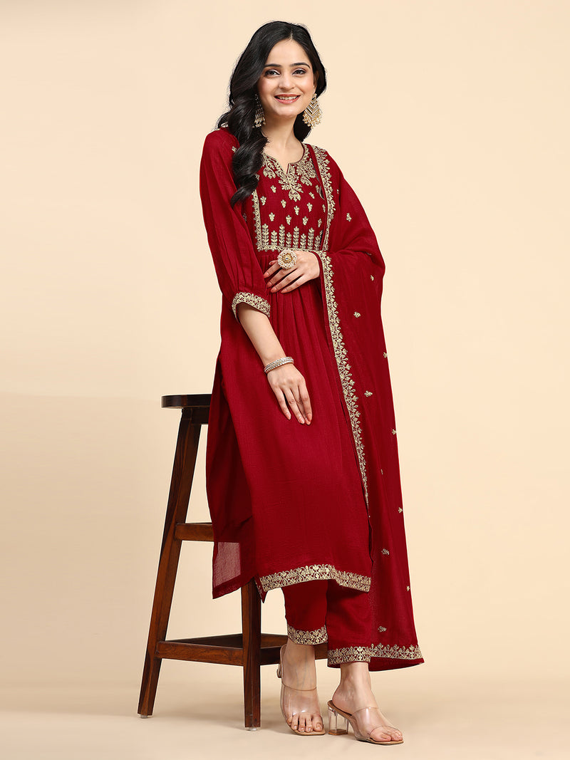 Women's Vichitra Silk Embroidery Salwar Suit Set for Women