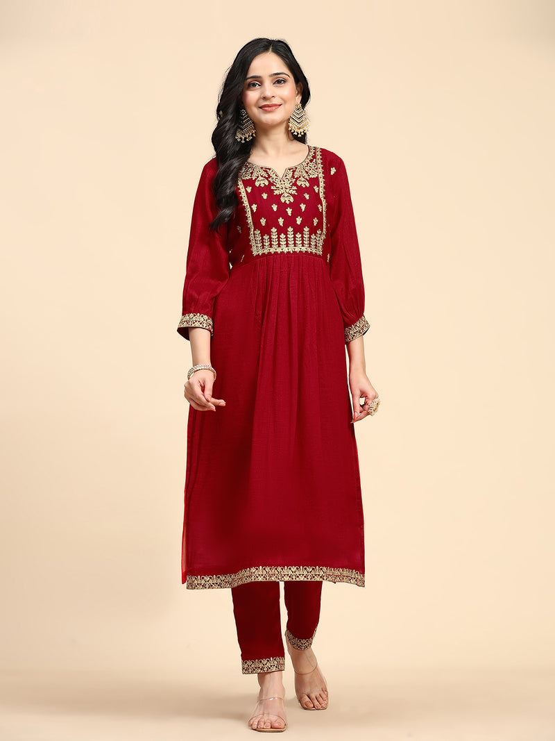 Women's Vichitra Silk Embroidery Salwar Suit Set for Women