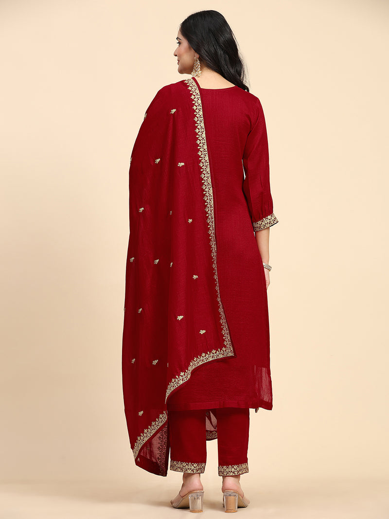Women's Vichitra Silk Embroidery Salwar Suit Set for Women