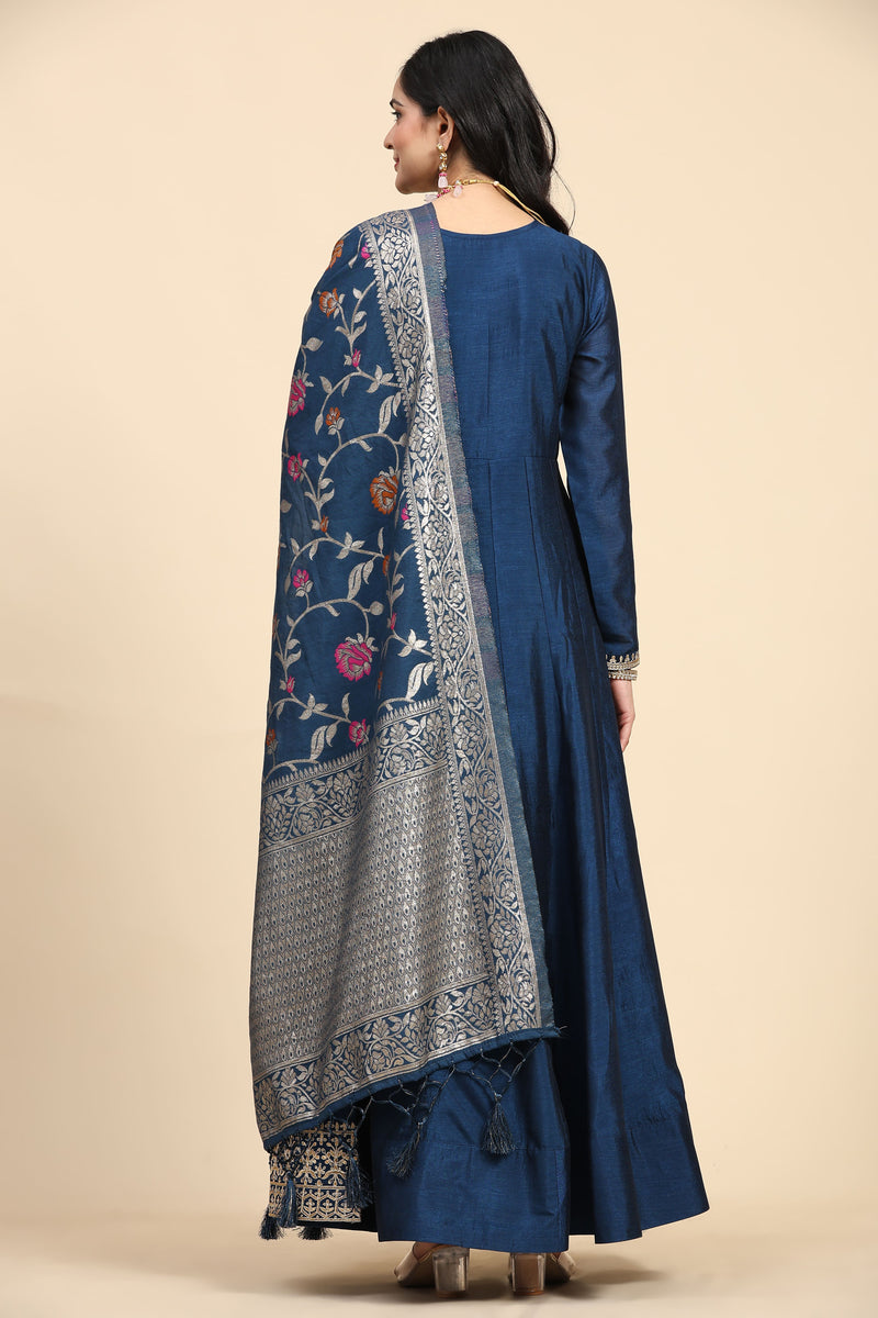 Morpeach Vichitra Silk Anarkali Salwar Suit Set with Jacquard Dupatta for Women's