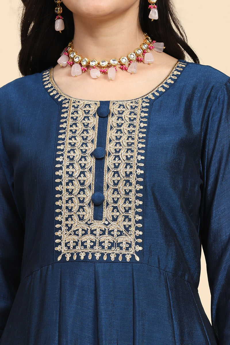Morpeach Vichitra Silk Anarkali Salwar Suit Set with Jacquard Dupatta for Women's