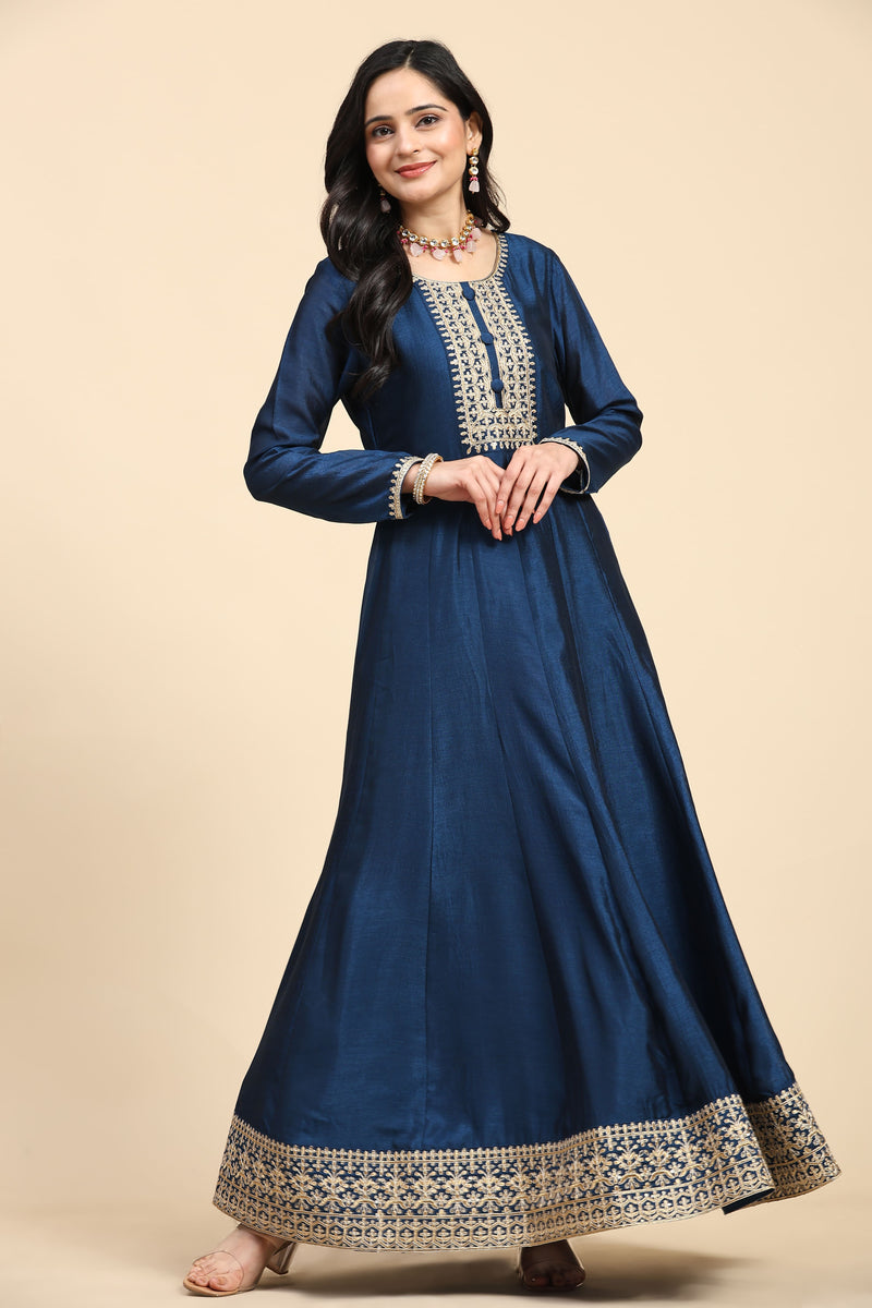Morpeach Vichitra Silk Anarkali Salwar Suit Set with Jacquard Dupatta for Women's