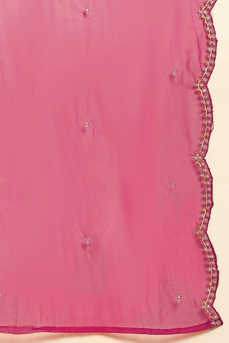 Pink Velvet Embroidery Salwar Suit Set with Dupatta For Women's
