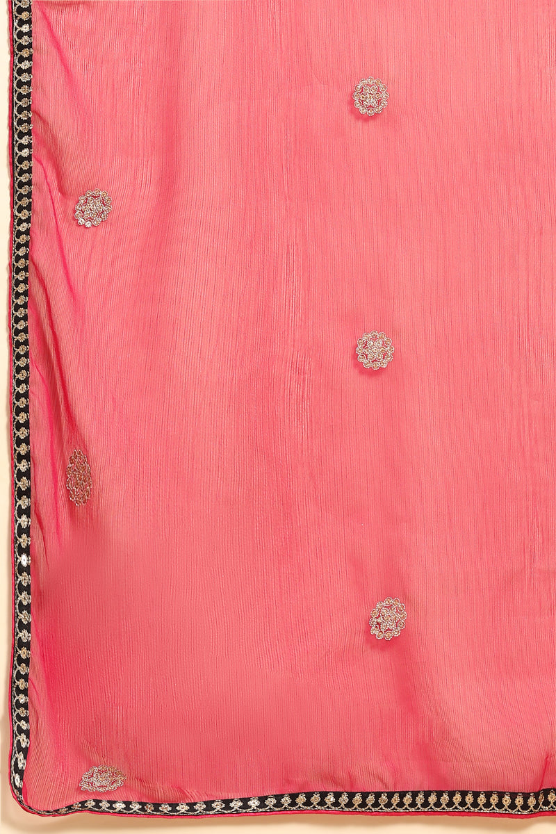 Black Rangoli Silk Embroidery Anarkali  Salwar Suit with Pink Dupatta for Women's