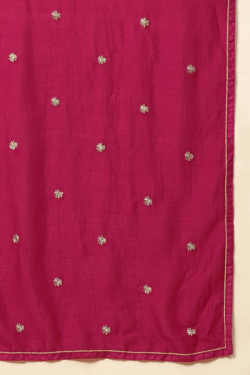 Pink Art Silk Embroidery A line Pleated Salwar Suit Set with Dupatta For Women's