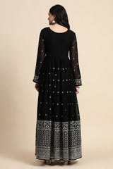 Black Georgette Anarkali Embroidery Sequence Work Salwar Suit Set with Dupatta For Women's