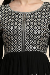 Black Georgette Anarkali Embroidery Sequence Work Salwar Suit Set with Dupatta For Women's