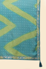 Turquoise Chiffon Embroidery Bandhani Print Salwar Suit Set with Dupatta For Women's