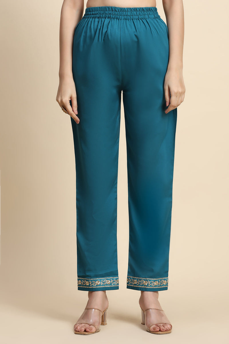 Turquoise Chiffon Embroidery Bandhani Print Salwar Suit Set with Dupatta For Women's