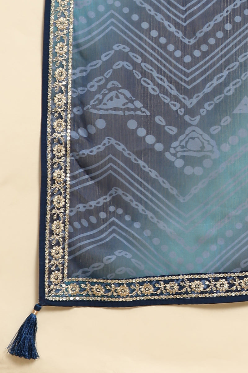 Blue Chiffon Embroidery Bandhani Print Salwar Suit Set with Dupatta For Women's
