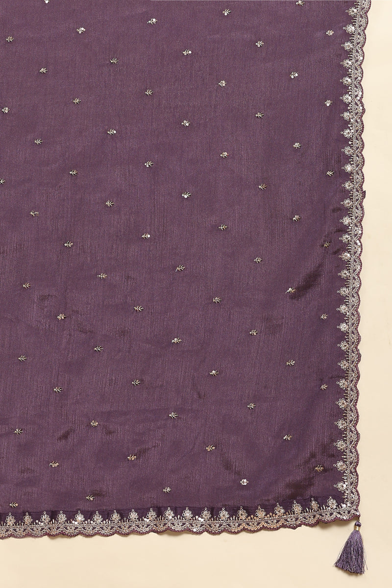 Purple Silk Blend Embroidery Alia Cut Salwar Suit Set with Dupatta For Women's